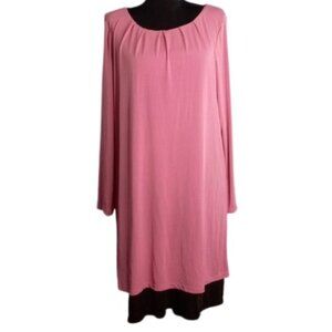 Citiknits L Dress Long Sleeve Mauve Brown Lined Layers Slinky Travel Knit